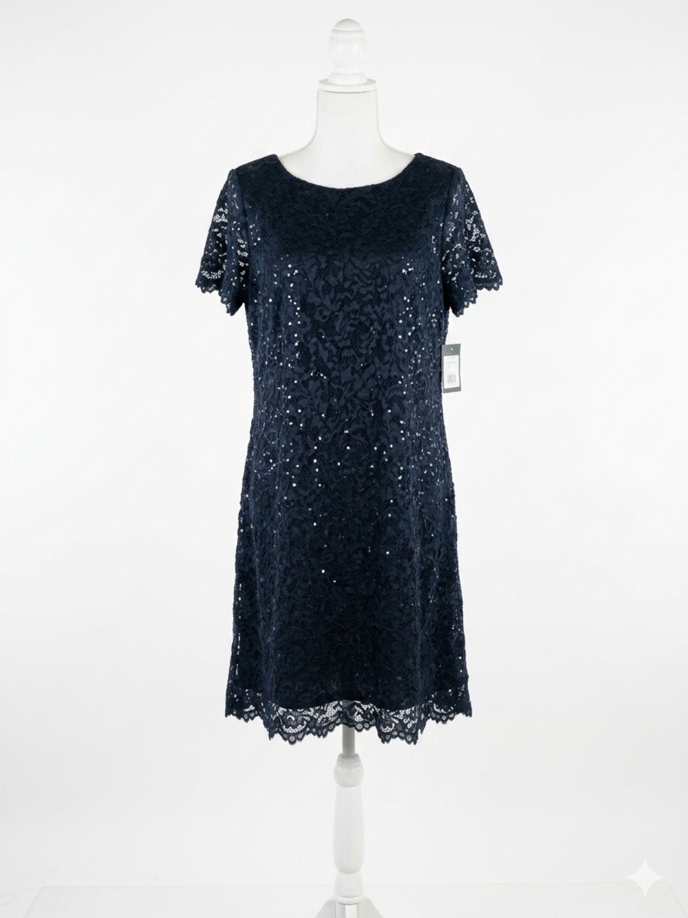 Marina Black Lace Sequin Sheath Dress Size Large NWT Sz. L